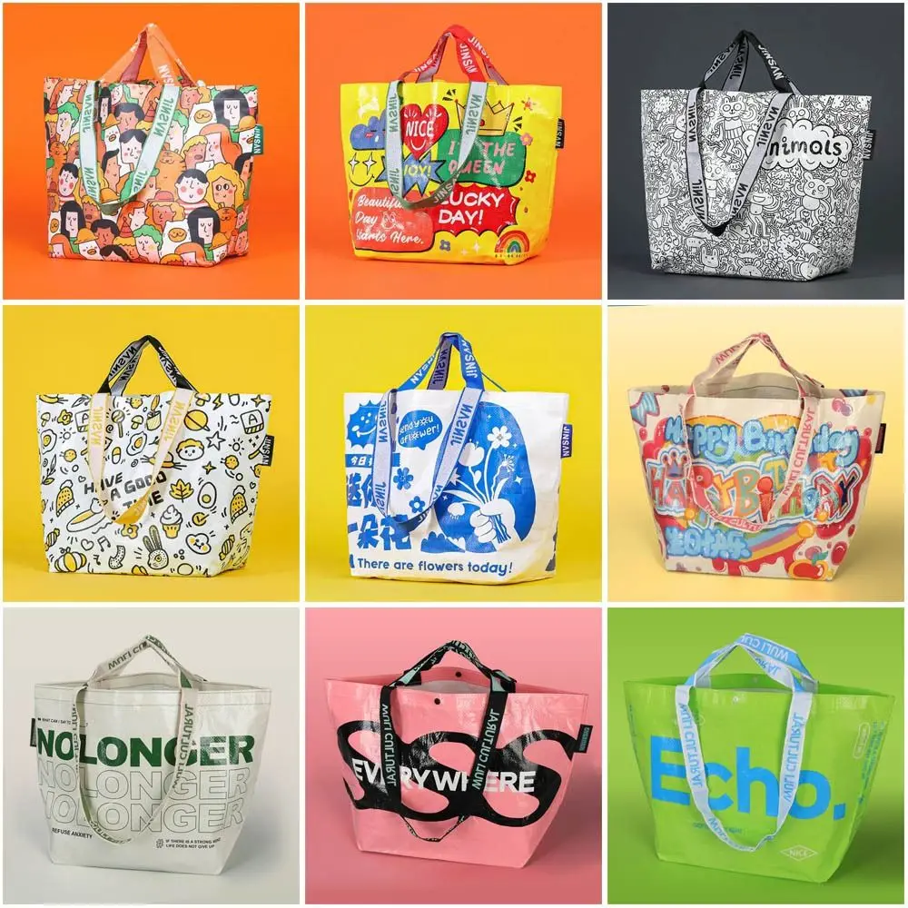 Creative Handheld Woven Shopper Bag Large Capacity Shopping Packaging Storage Bag Waterproof Colour Printing Woven Bags