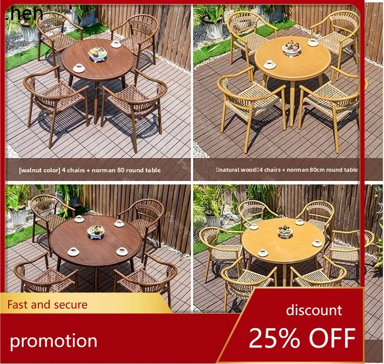 

ZML Outdoor Leisure Coffee Table Garden Aluminum Alloy Dining Table and Chairs Waterproof Sunproof Set