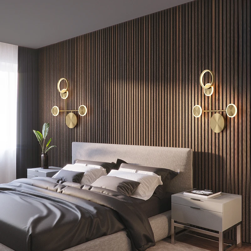 Modern Rotatable Ring LED Wall Lamps Bedside Luxury Copper Black Sconces for Bedroom Living Room Loft Aisle Home Indoor Lighting