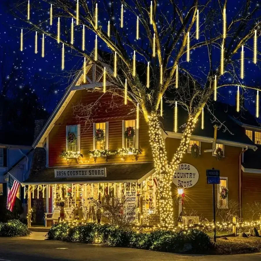 LED Solar Meteor Shower Lights - 8-Tube 30/50CM Waterproof Outdoor Christmas Tree Lights for Xmas Party Decor