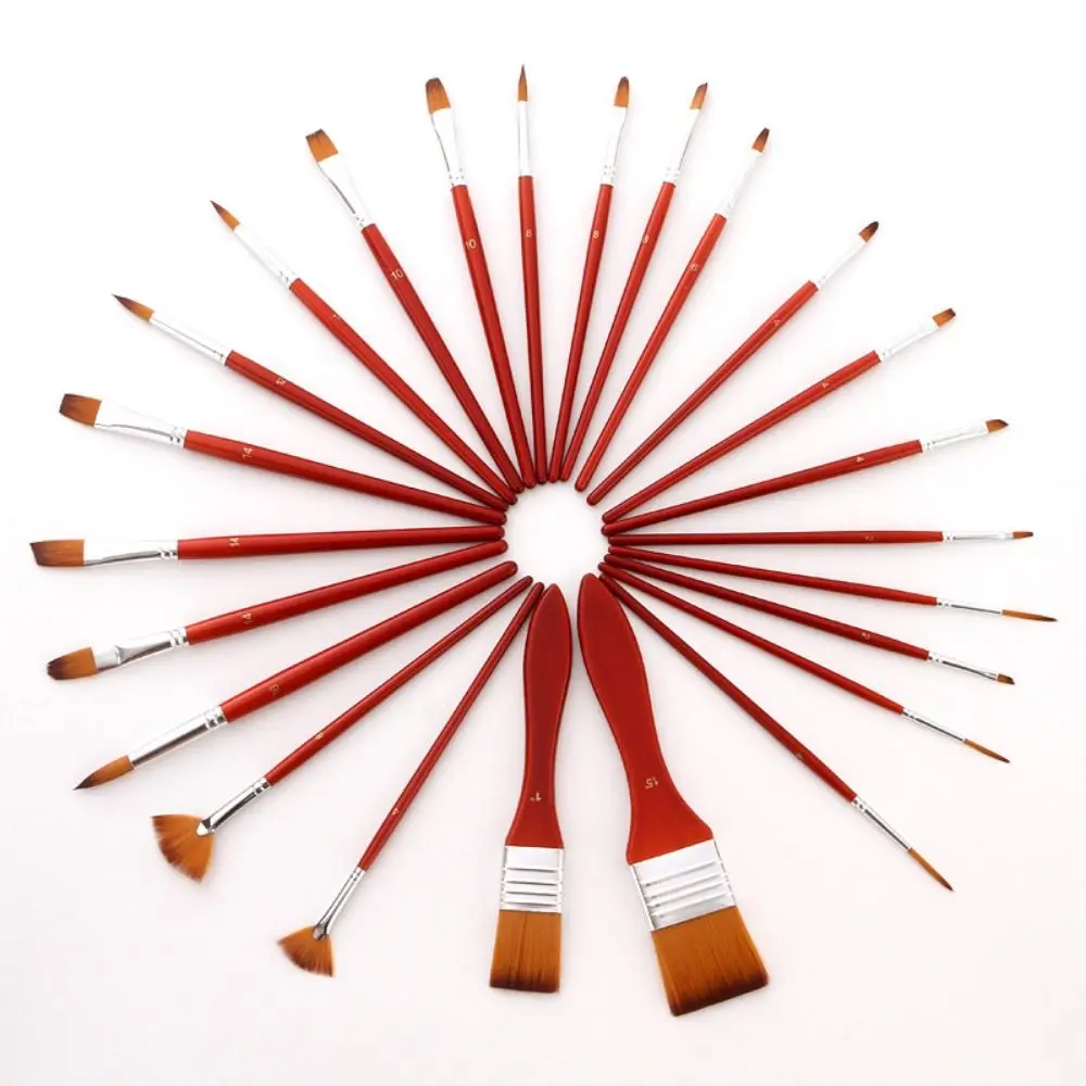 

24pcs/set Wooden Handles Acrylic Paint Brushes Set Nylon Hair with Cloth Roll Case Oil Painting Brush Durable Scrubbing Scraper