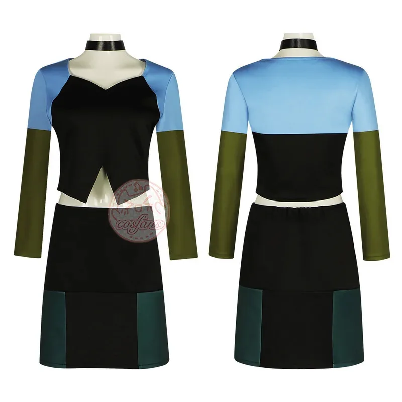 토탈 드라마 아일랜드 그웬 코스프레 의상 크롭 탑과 미니 스커트 풀 세트 카니발 의상 여성용 넥웨어 포함 jk;6