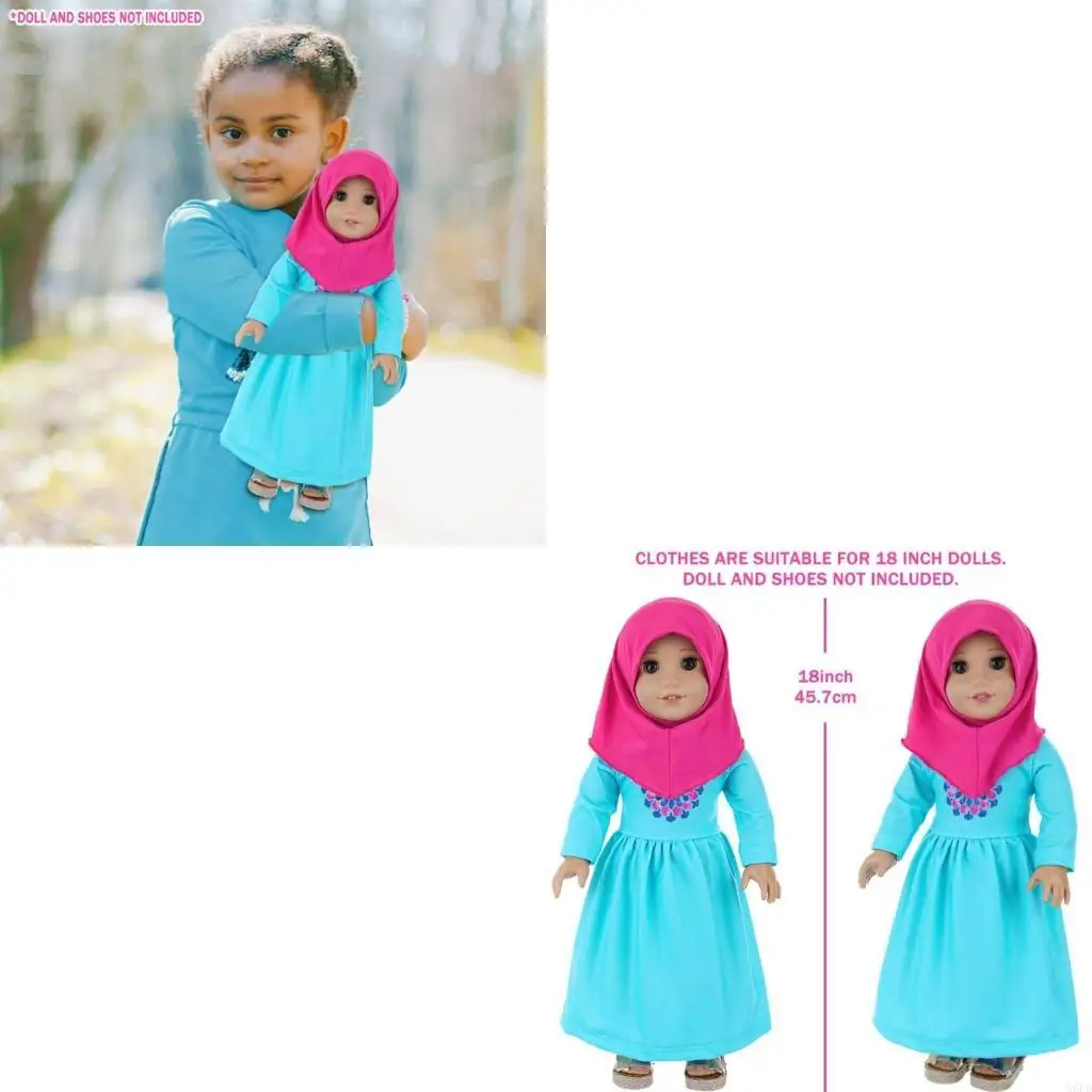 Calças muçulmanas pijama colorido hijab para boneca menina 18 polegadas roupa muçulmana