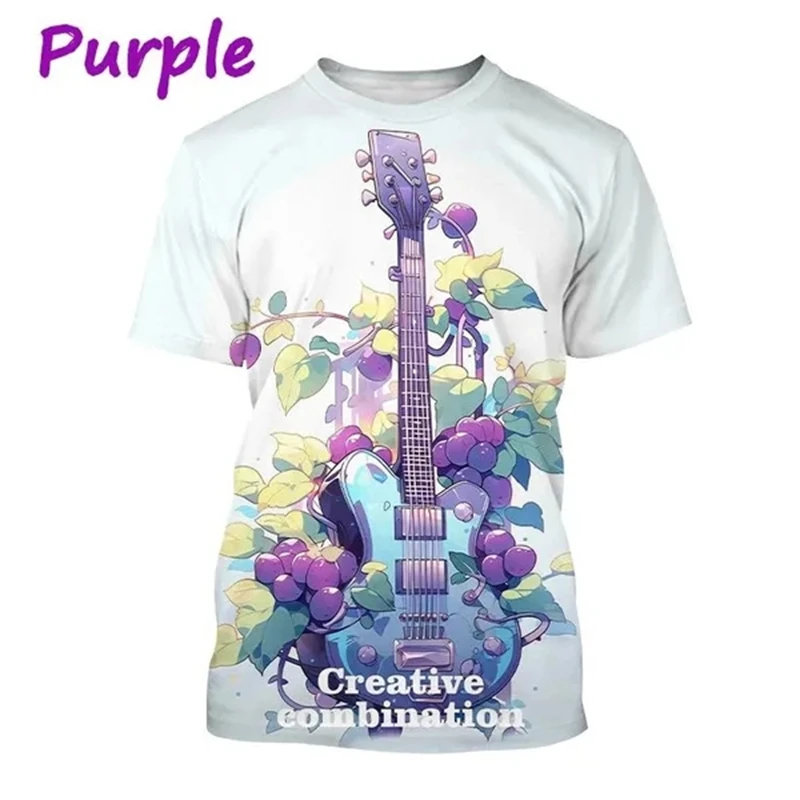 New Musical Instrument Guitar Art 3D Printed T-shirt For Men Women Creative Clothing Fashion O Neck Short-sleeved Casual Tops