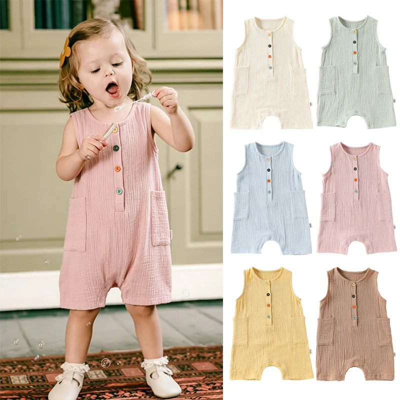 

Children's Sleeveless Jumpsuit 2026 Summer New Pink Close Fitting Comfortable Baby Crawling Clothes Cotton Thin Cute Baby Top