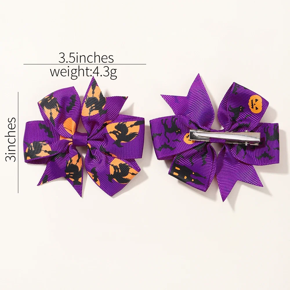 4Pcs/set Funny Pumpkin Ribbon Bowknot Hair Clip Hairpins for Girl Halloween Cheer Bow Party Hairgripe Baby Hair Accessories