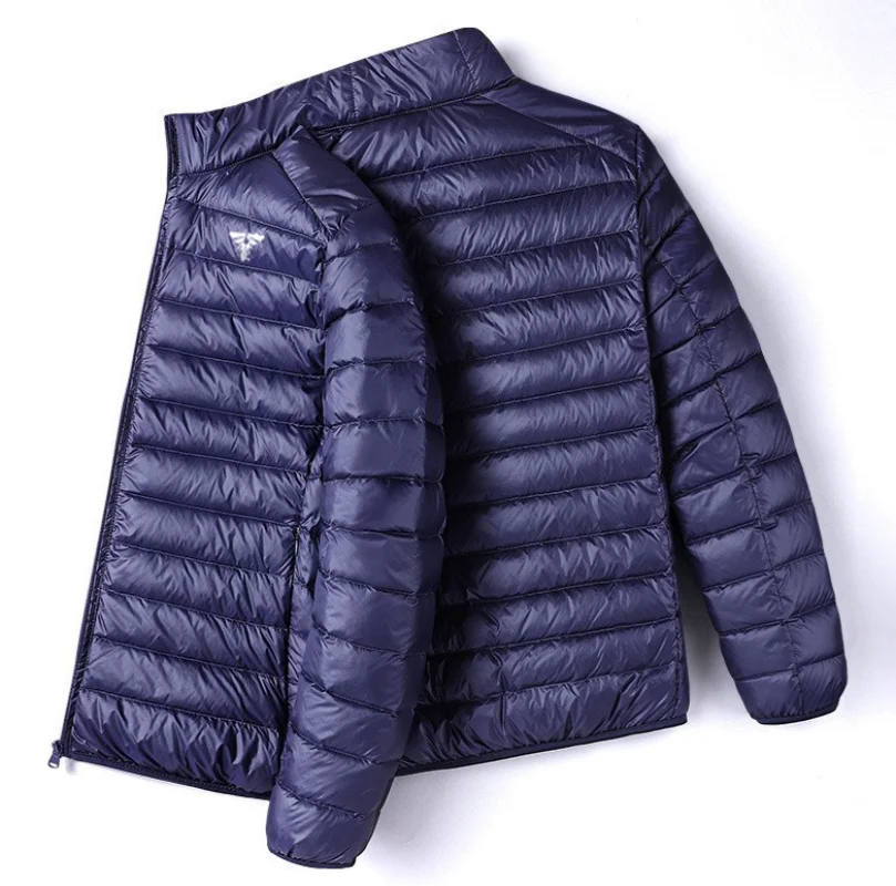 New men's winter fashion light down cotton long sleeve youth large size standing collar cotton coat solid color