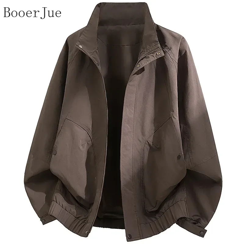 Workwear Jacket Stand Collar Loose Fit Rib Cuff Relaxed Shoulder Simple Thickened Autumn Winter Outer Coat Men Hiking Cycling