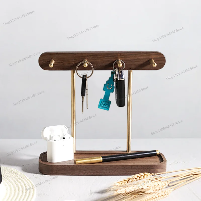 For black walnut key rack creative ornament door brass hook shelf key rack storage box