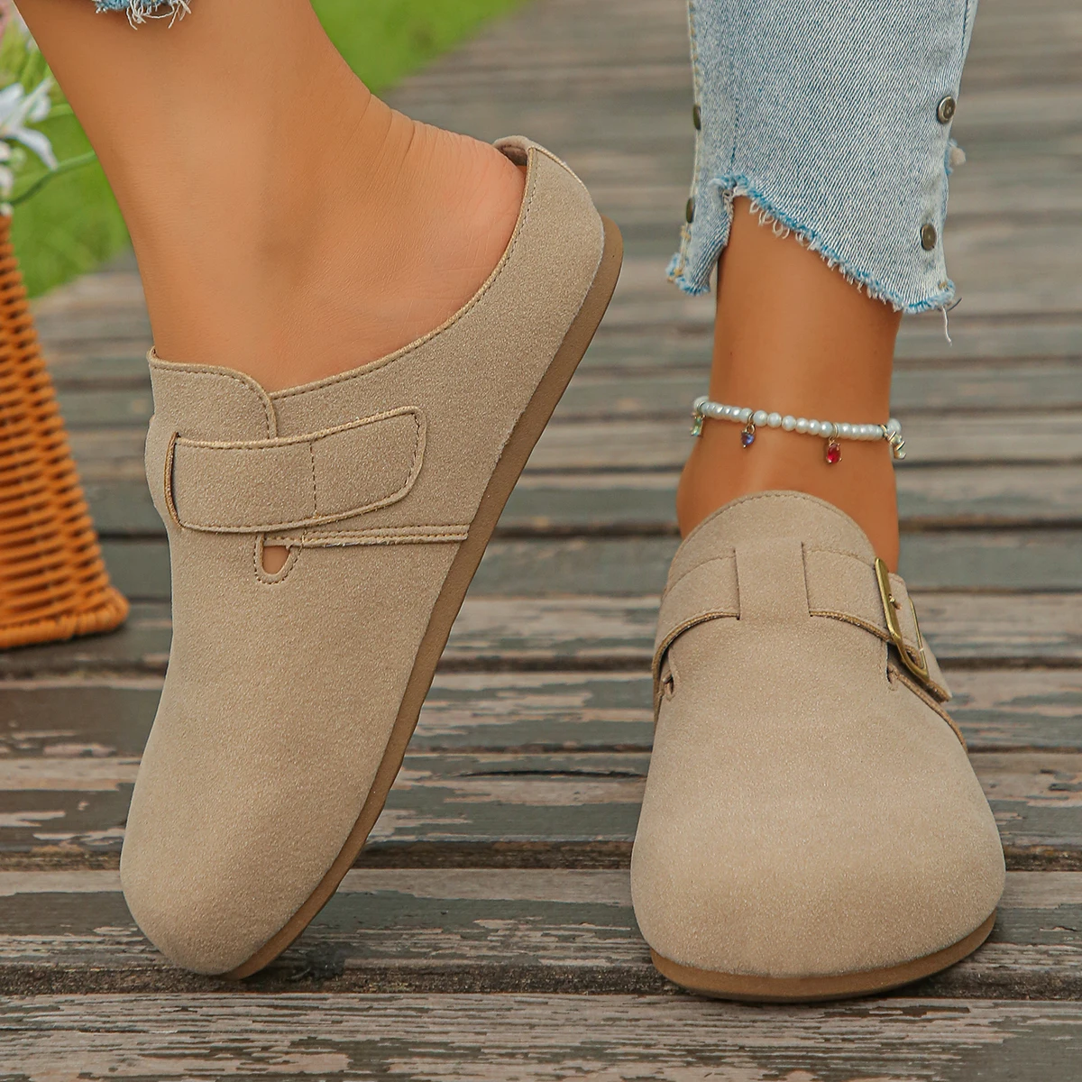 Frühling/Herbst Elegante Baotou Sexy Flache Mules Modische Bestseller Neue Bequeme Übergrößen Damenschuhe – Detail 7