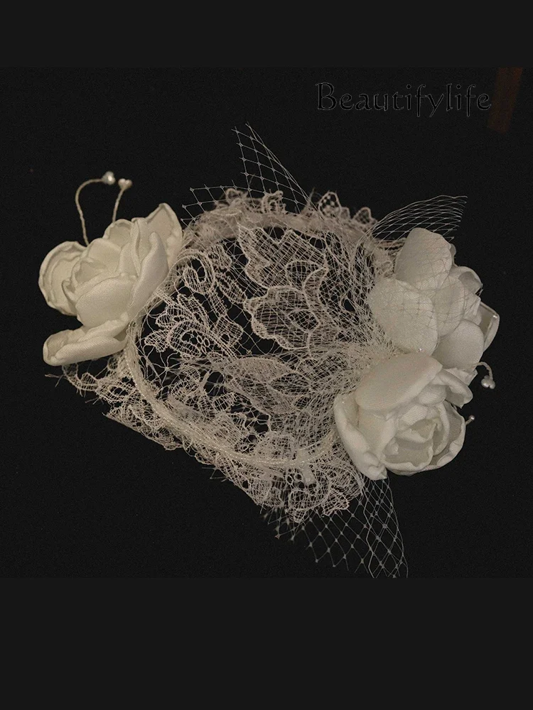 Handmade lace petals retro top hat wedding dress travel style jewelry