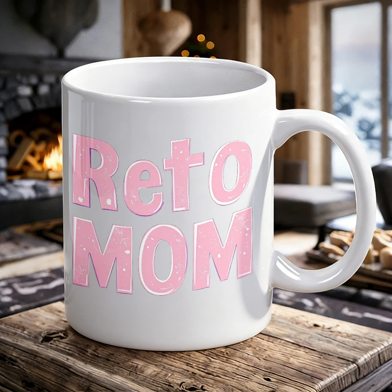 

Retro Mom Key Button Printed Pattern Mug Coffee Cup Ceramic Cup with Mother's Day print