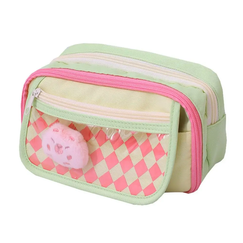 Creative Cute Design Capybara Pen Bag Multi-layer INS Checkered Stationery Bag Aesthetic Large Capacity Plaid Pencil Case Gift