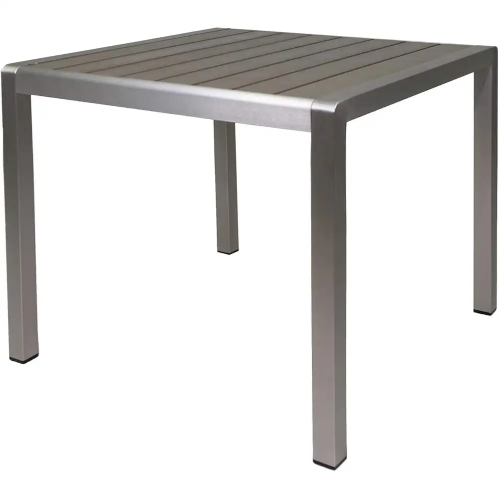 Square Outdoor Dining Table Anodized Aluminum Faux Wood Top Patio Table Hand-Crafted Features Dining Furniture Garden Terrasse image 2