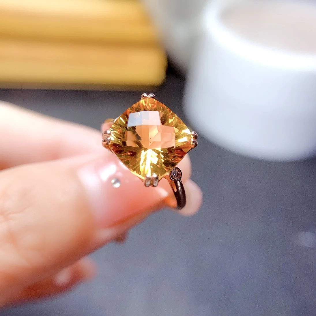 Pin morganite champagne diamond ring 5 carat princess square diamond opening color gem diamond ring wholesale