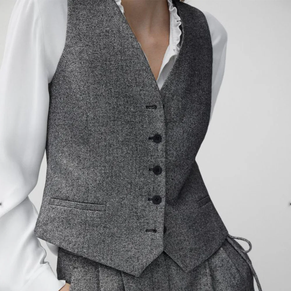 

Women's Herringbone Vest 2024 Christmas Party Vest Inner and Outerwear Waist Single-breasted Design Casual Fashion Vest Vests