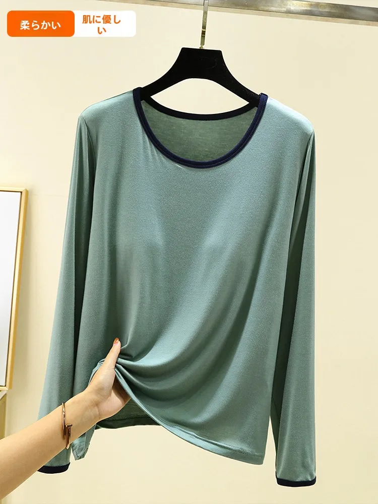 Camiseta holgada redonda Ne Modal Base irt para mujer, camiseta larga informal versátil de talla grande para principios de otoño, camiseta adelgazante