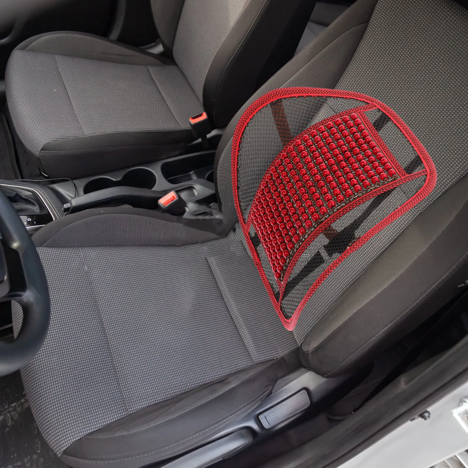 

Summer Breathable Lumbar Car Seats Pad Support Pad Wooden Beads Red Ergonomic Driving Back Cushion Auto Seats Waist