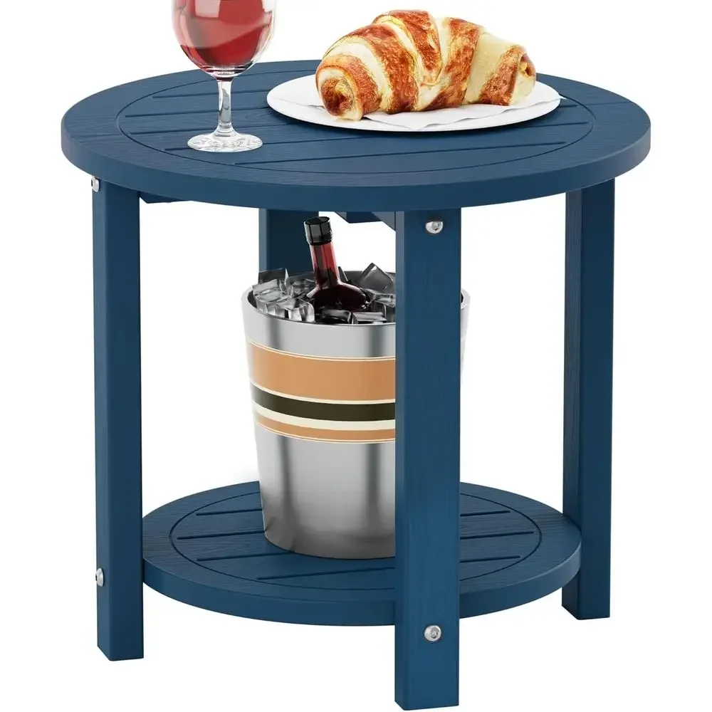 

Compact 16 Round 2-Tier Outdoor Side Table - Ideal for Patio, Yard, Poolside, and Beach (Navy)