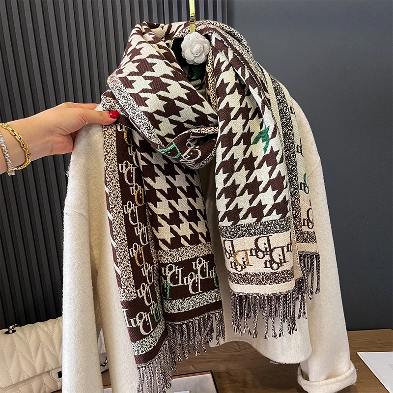 Luxury Warm Poncho Cashmere Winter Women Scarf Plaid Print Shawl Wraps Female Thick Pashmina Blanket Bufanda Travel Echarpe