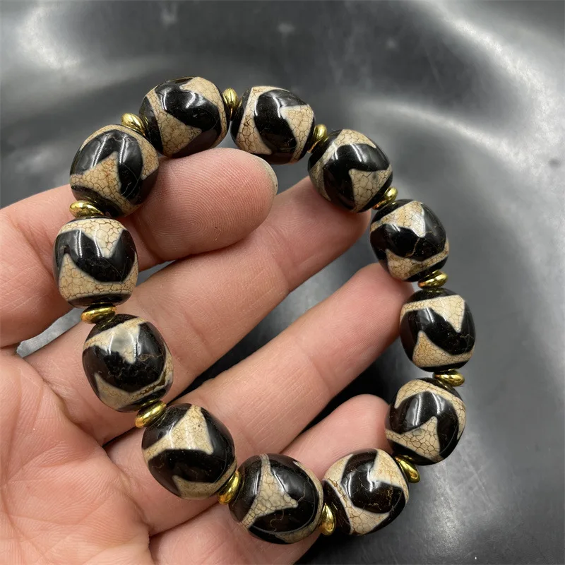 Tibetan Tiger Tooth Dzi Tube Beads Bracelet Old Agate