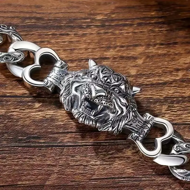 Domineering Retro Tiger Head Bracelet 925 Silver Franco Link Chain 18/20/22CM Men Luxury Personality Party Jewelry Gift