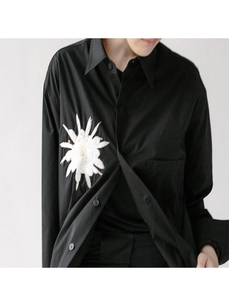 

Black Shirt Unisex Flower Embroidery Homme Man Dark Japan Style Men'S Clothing Men,YAMAMOTO-Style