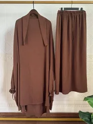 Eid Muslim Long Khimar Skirt 2 Piece Set for Women Abaya Dress Prayer Garment Hijab Full Cover Ramadan Kaftan  Djellaba