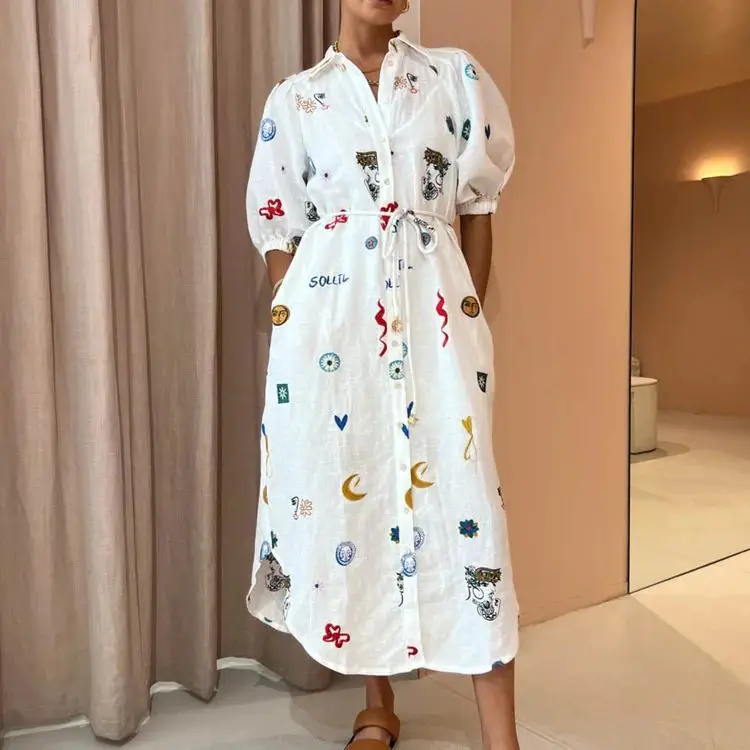 2024 Summer estampado de Graffiti y solapa para mujer, traje nieformalny elegancki con cordones i botonadura única, largo, a moda