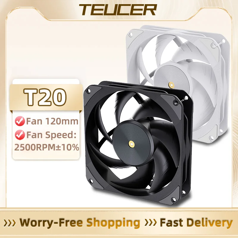 TEUCER T20 PC Case Cooling Fan 120mm High Airflow Cooling System Fan Kit 12cm 4-pin PWM 2500RPM FDB CPU Cooler Cooling Fan