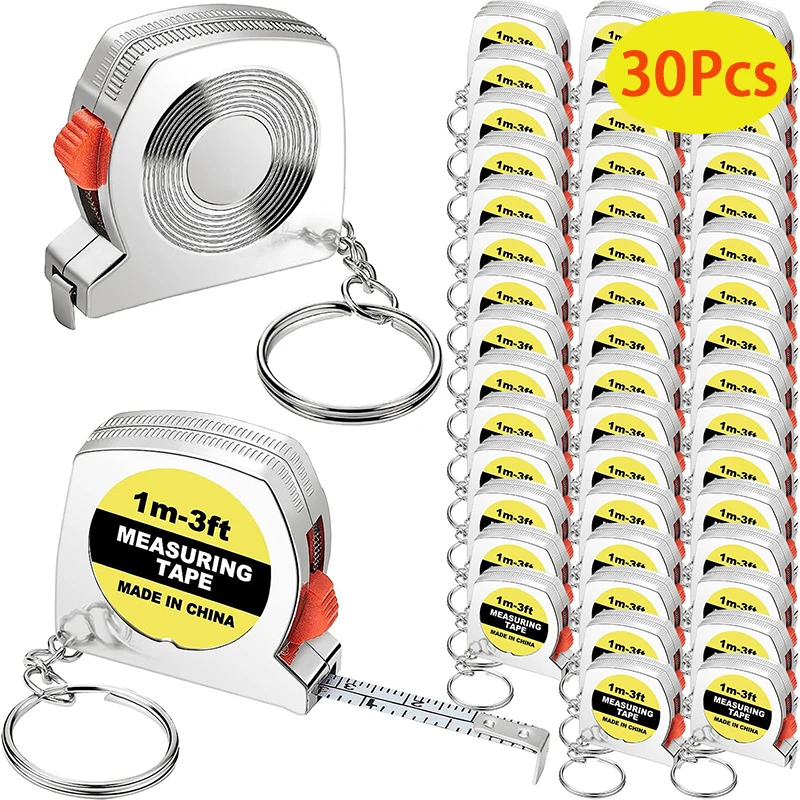 30Pcs Tape Key Chain Functional Mini Retractable Tape Key Chain With Sliding Lock For Everyday Use 1 M /3 ft