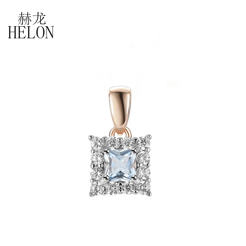 

HELON Genuine Blue Topaz Gold Pendant For Women Genuine 9K 375 Rose Gold Pendant Sparkling Lab Grown Diamond Moissanite Pendant