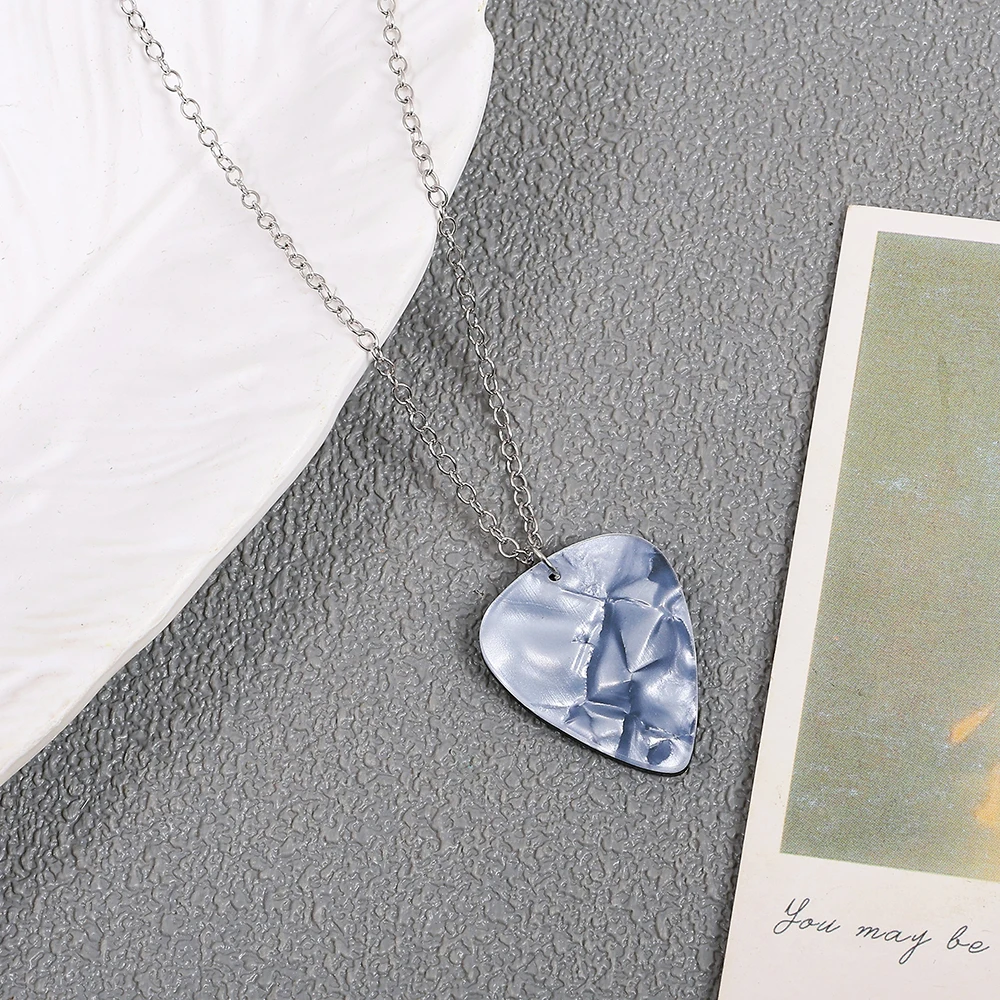 Guitar Pick Necklace with Blue Shell Texture Music Lover Keepsake Jewelry Unique Birthday Present for Guitar Player & Rock Fans