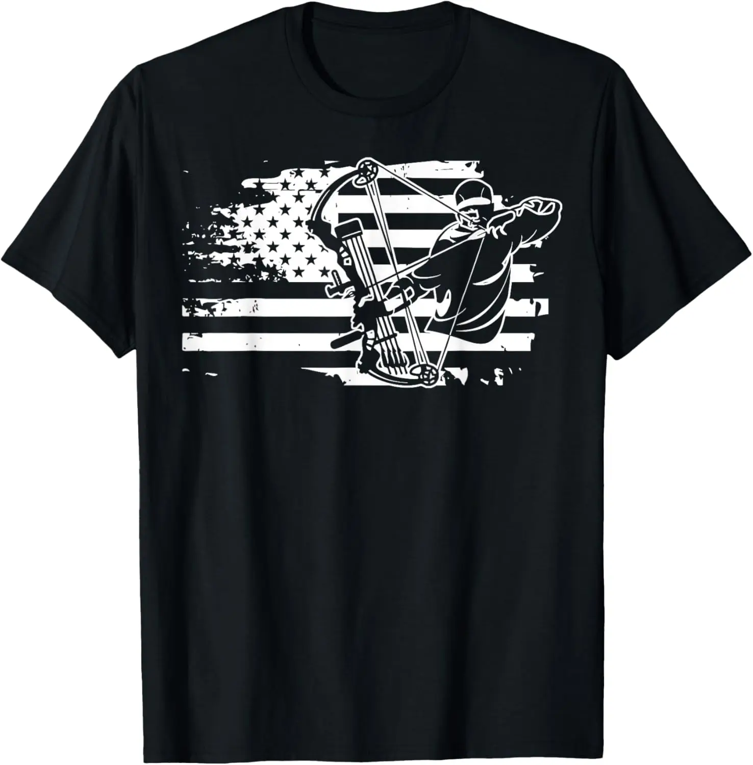 Compound Bow Hunting Gear Retro American Flag Mens Archery T-Shirt