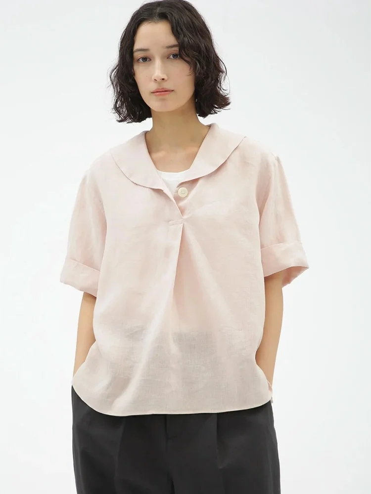 

Sine Pure Flax Casual Commute irt Baby Doll Collar Loose Fit Color Japanese Sle Design Vintage irt