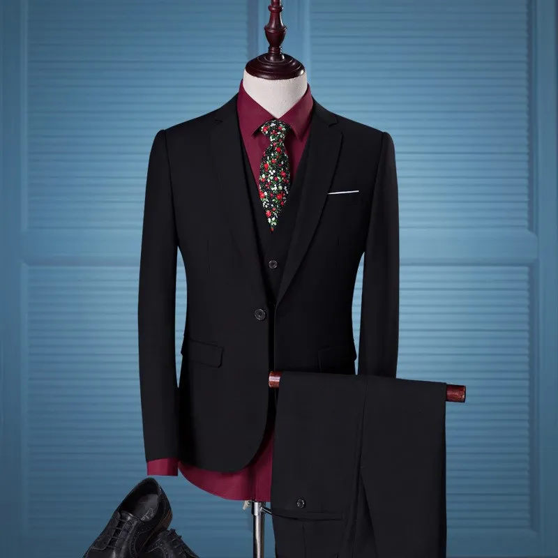 

Men's Slim Fit Tee Piece Suit Wedding Ceremony Busin Formal Korean Sle omsmen Best Man Cotton Blend Casual Wear