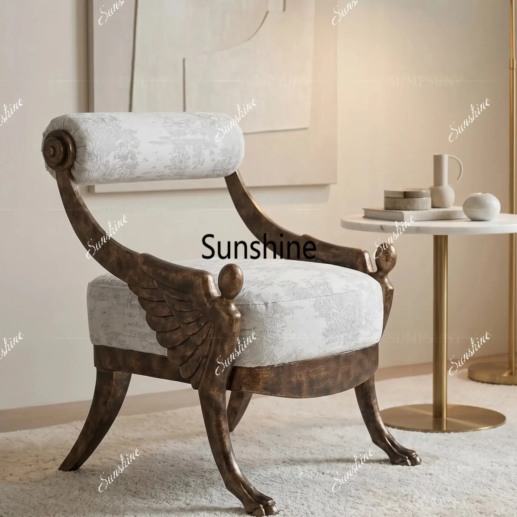 Light luxury single sofa French retro old pure copper leisure chair T*