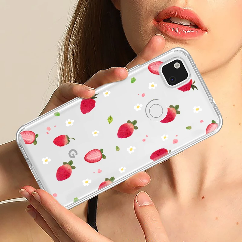 Cartoon Fruit Strawberry Case for Google Pixel 7 7Pro 6a 6 6Pro 5 5a 5G 4XL 4 4a Transparent TPU Fundas for Google 2 2XL 3 3a XL