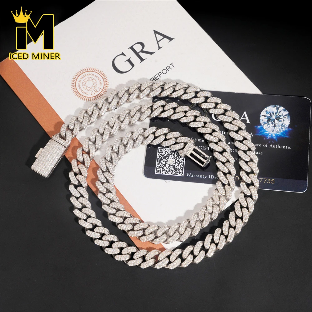 

Icedminer 10mm Round Moissanite Cuban Link Chain Iced Out Necklaces For Men Women S925 Silver Choker Pass Tester Hip Hop Jewelry