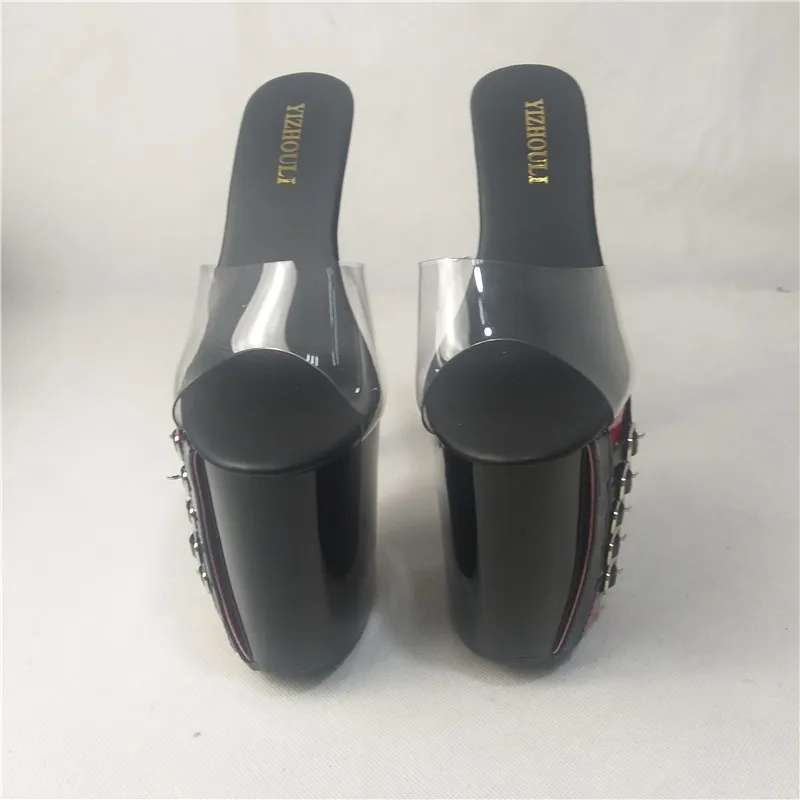 8 inch pole dancing shoes, 20 cm high heel buckle decoration, model stage transparent vamp summer dance shoes