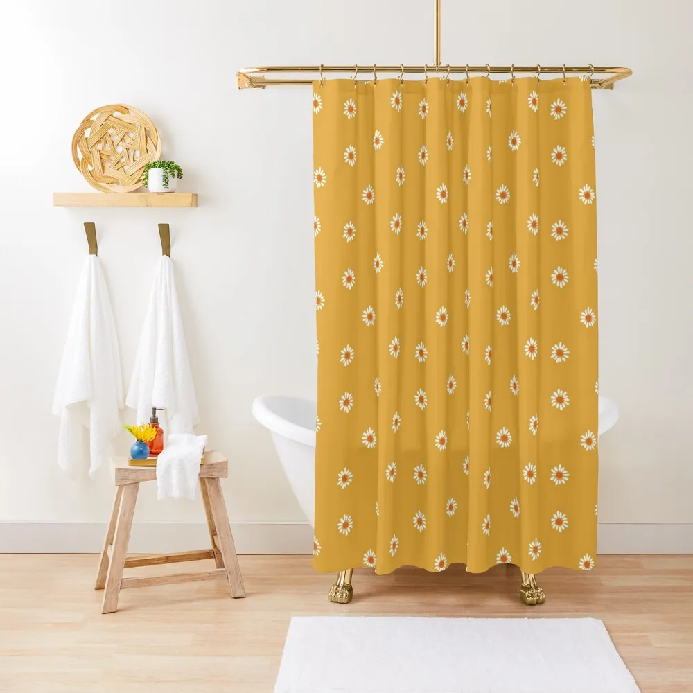 

Daisies floral pattern on mustard yellow Shower Curtain For Bathroom Shower Shower Waterproof Bathroom And Curtain