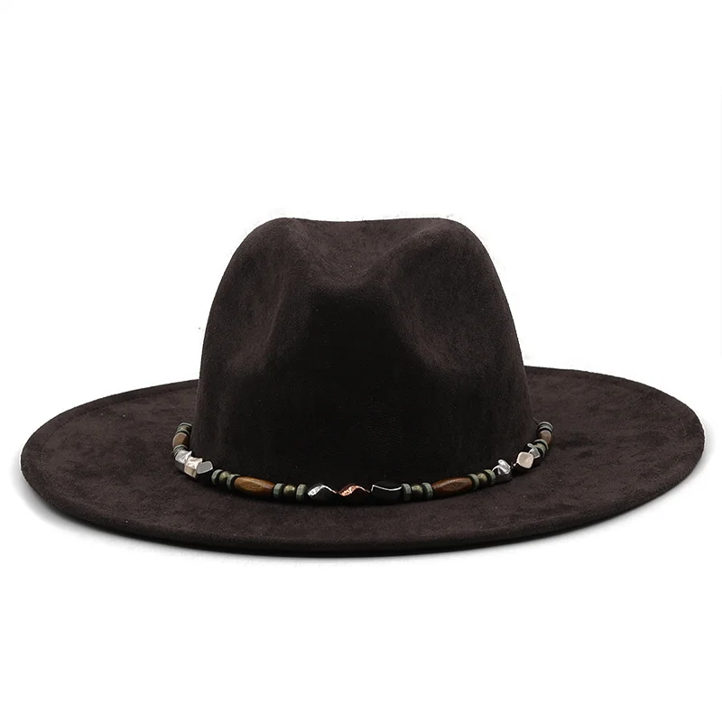 Fashion Women Men Pork Pie Hat Dad Suede Flat Fedora Hat Lady Gentleman Gambler Panama Trilby Hat With Fashion band Size 58CM