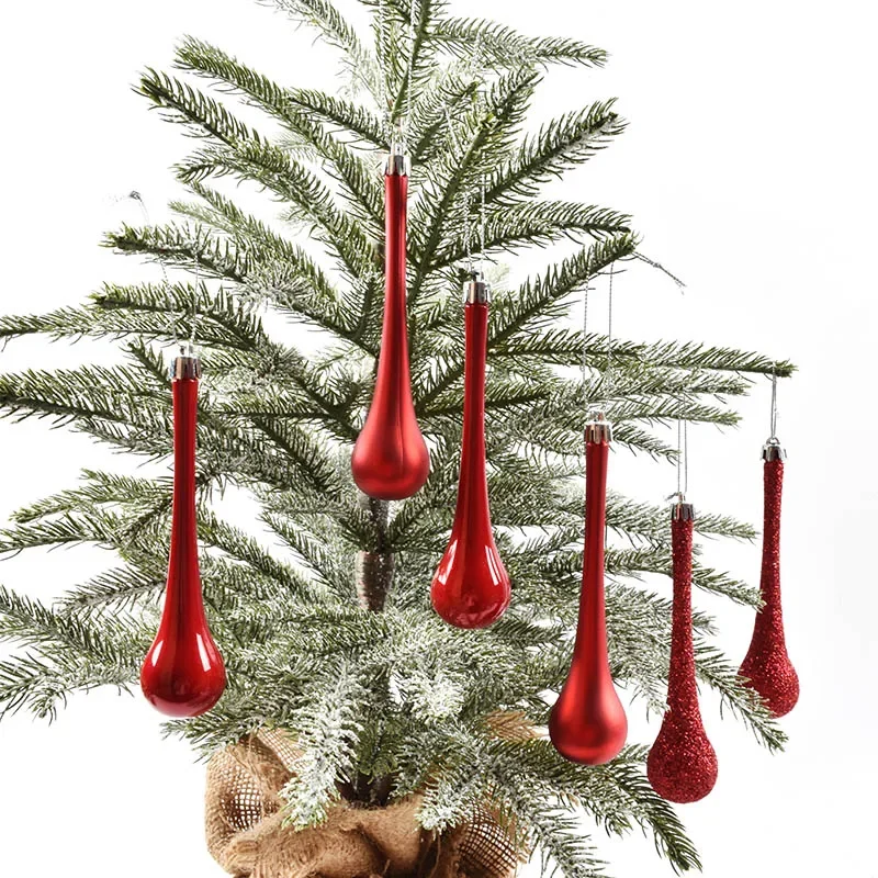 Christmas decorations, scene decoration pendant, red 15CM water drop Christmas tree pendant, shopping mall pendant 6pcs