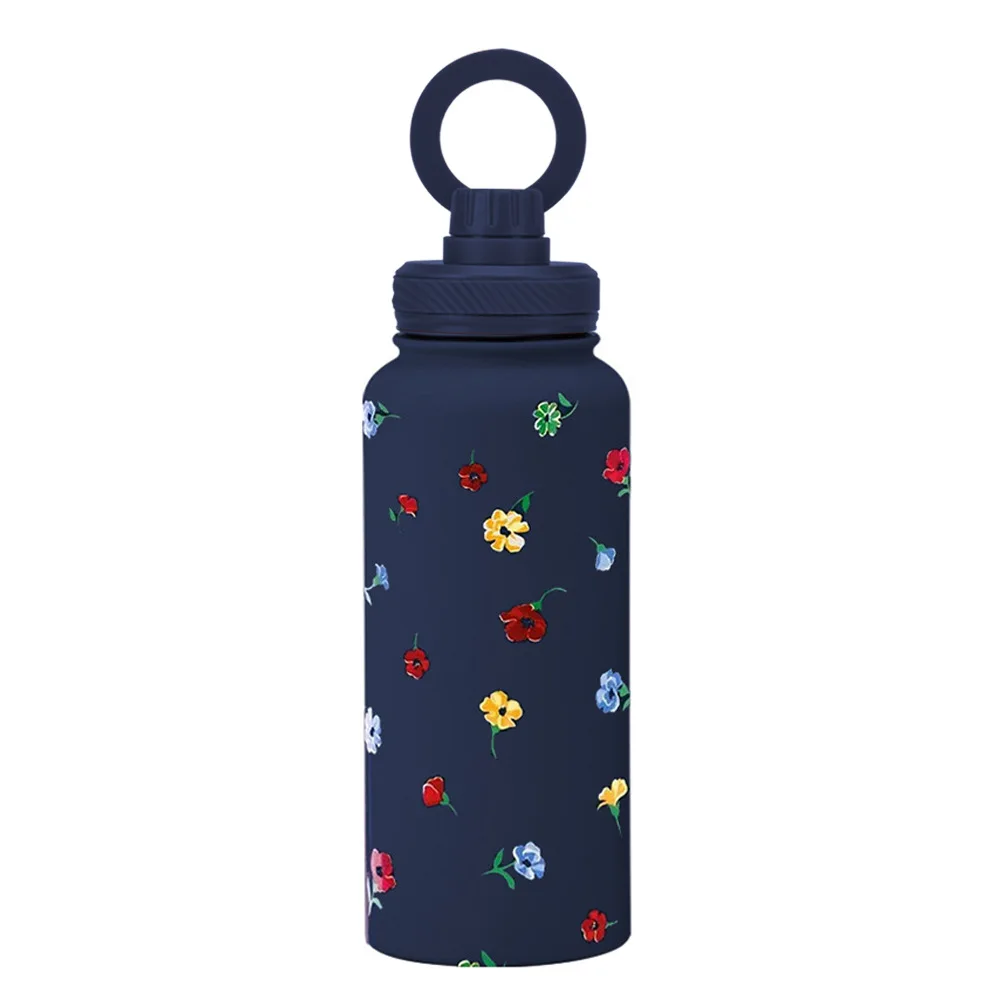 1L Large Capacity Sports Thermos Cup With Cellphone Magnetic Stand And Handle,Double Layer Stainless Steel,Outdoor Water Bottle
