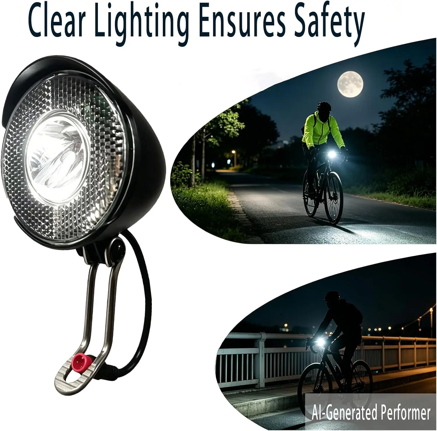 6V-48V super bright ebike headlight, waterproof 2-pin male connector, frame mount lamp for electric mountain bikes