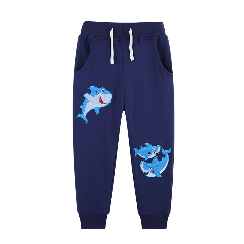 

Jumping Meters 2-7T Boys Pants Full Length Drawstring Sharks Embroidery Baby Trousers Autumn Spring Winter Children Long Pants