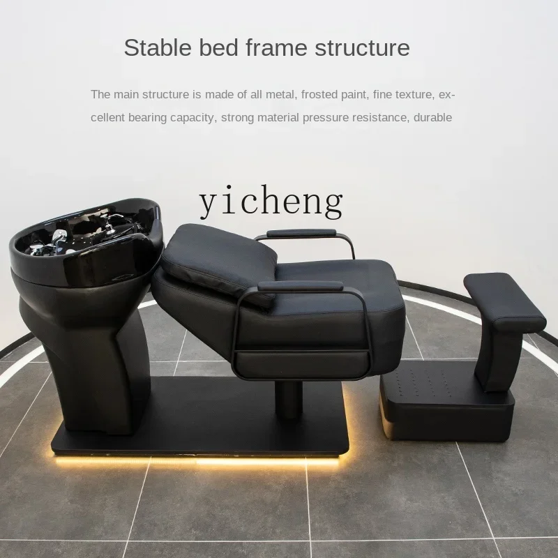 W5.18 shampoo bed barber shop special semi-reclining ceramic deep basin flushing bed with lamp