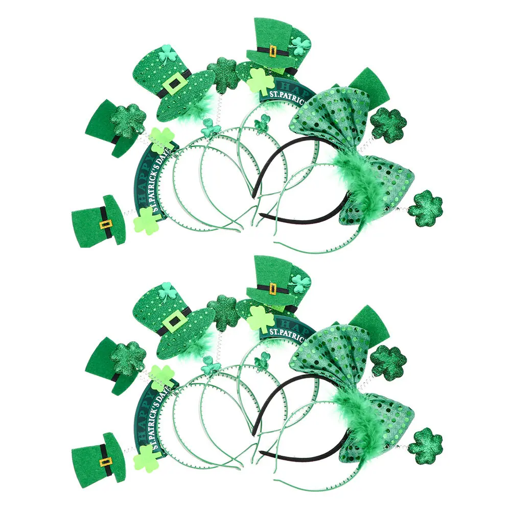 

12Pcs St Patrick's Day Shamrock Clover Headbands Lightweight Kids Adult Decorative Festival Hair Hoops Green Party Accessories
