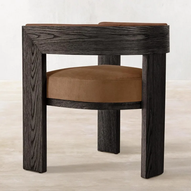 Retro solid wood, dining chair, oak modern simple solid wood soft bag, bar chair