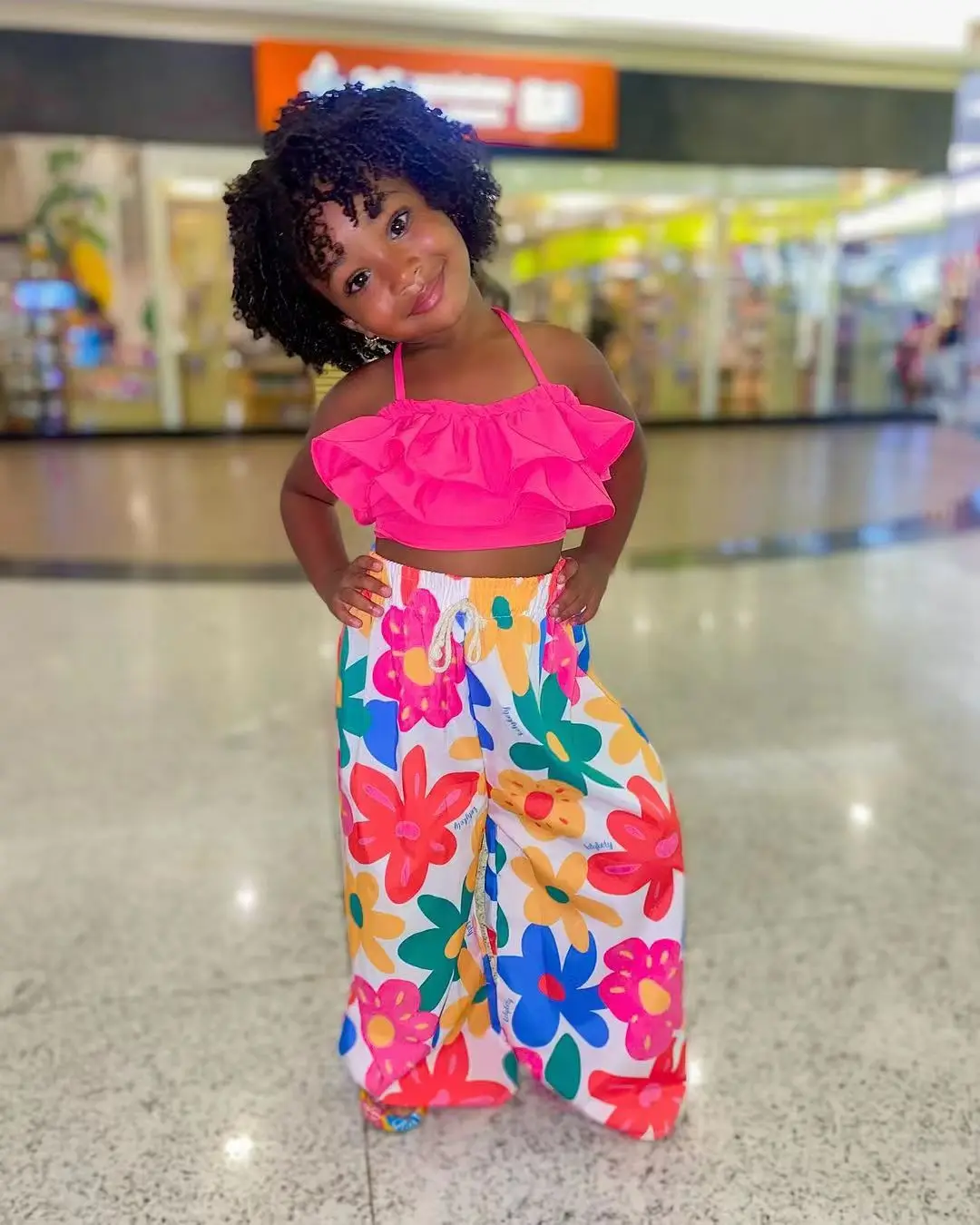 Summer Kids Girls Outfit Ruffle Suspender Crop Top + Tropical Wide Leg Pants 2 Pcs Set Beach Children Clothes For 2 3 4 5 6 7 8